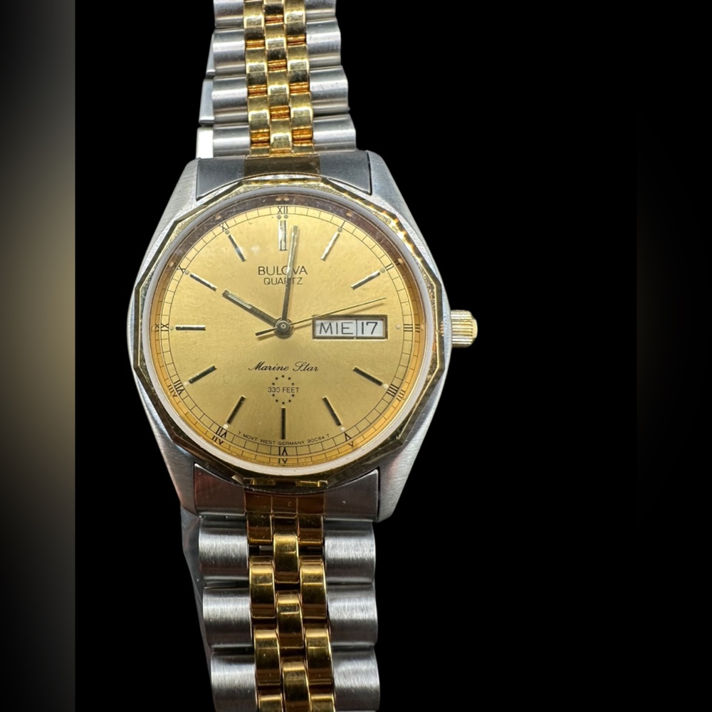 Bulova Two-Tone Marine Star Gold Dial Stainless Steel Bracelet Watch